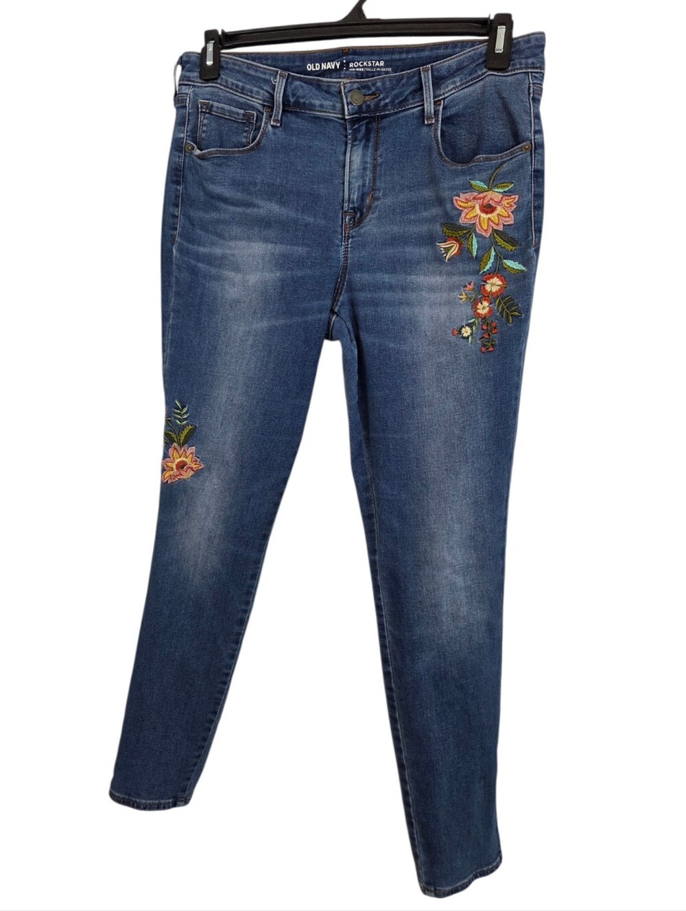 Old Navy Rockstar Floral Embroidered Mid-Rise Skinny Jeans Size 12 ~ Pre-Owned - Picture 2 of 11